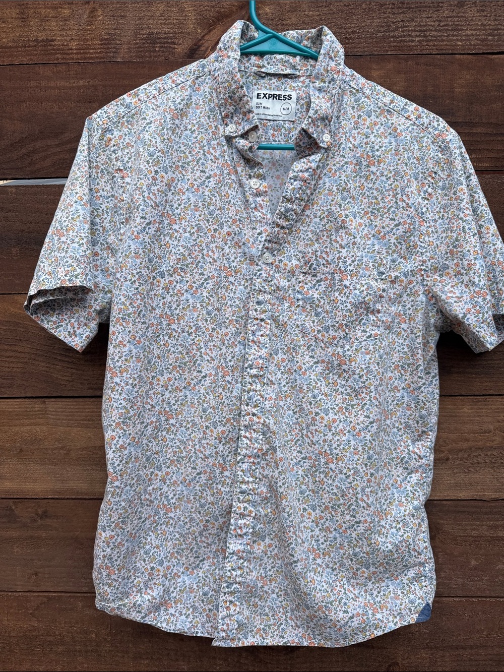 Express Men's Short-Sleeve Floral Button-Up Shirt - White/Multicolor